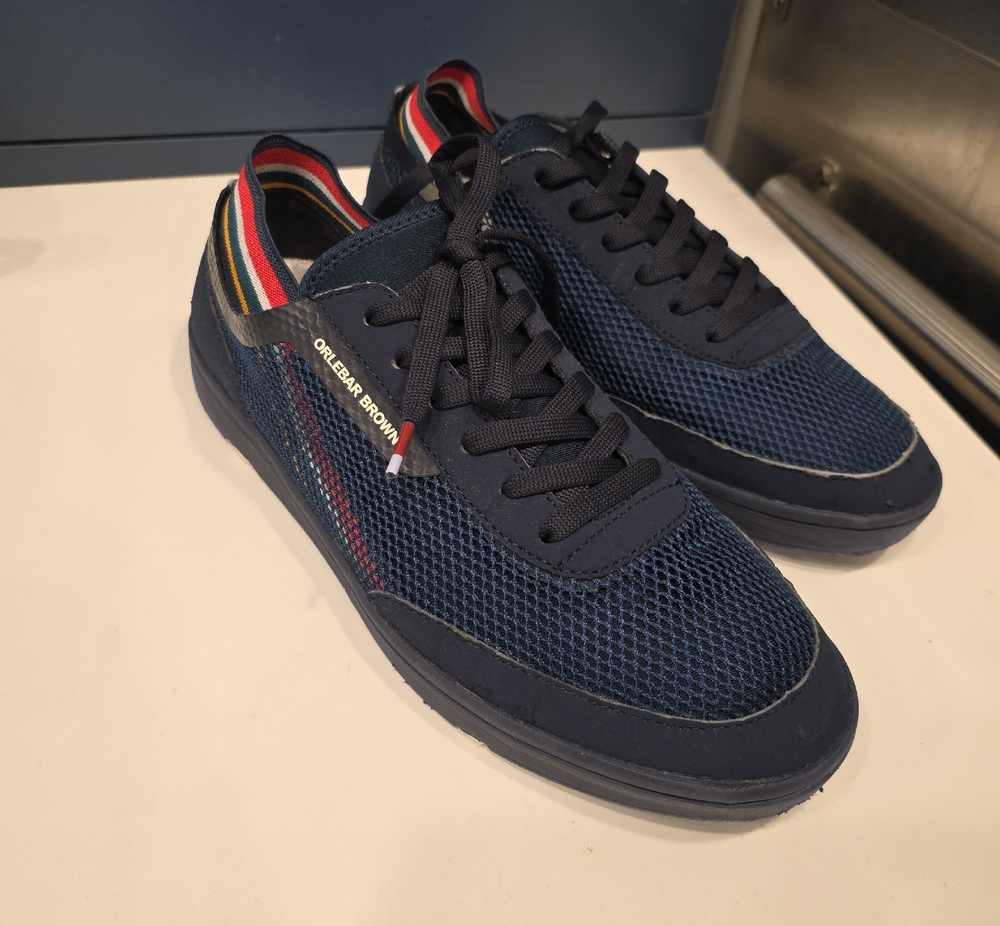 Orlebar Brown Men's Navy Mesh Sneakers with Multicolor Heel Stripe
